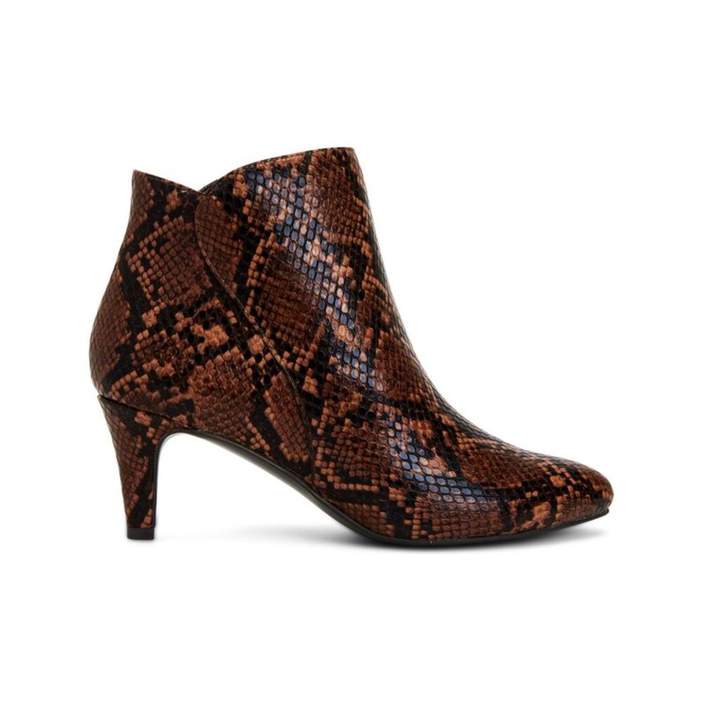 ALFANI Womens Brown Snake Skin Harpper Almond Toe Kitten Heel Booties 5.5 M - Picture 1 of 4